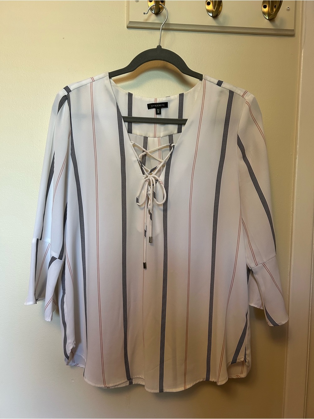 Dynamite White Blouse with Black and Orange Stripes